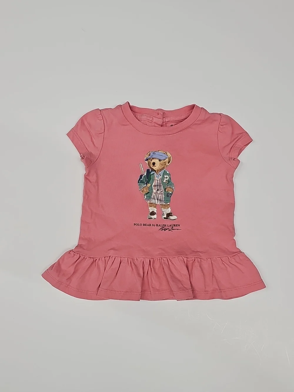 Ralph Lauren Pink Polo Bear Ruffle Hem Tee Size 9 Month